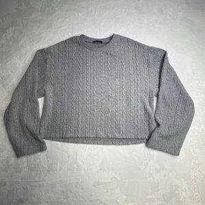Zara Sweater Women's‎ Large Gray Crop Top Pullover Crew Neck Long Sleeve Stretch